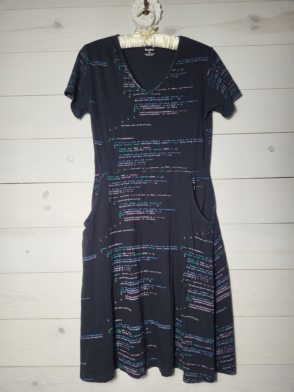 Savannah Black Code-Print V-Neck Dress